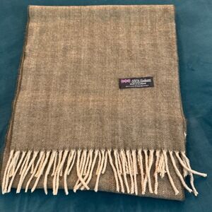 100% Cashmere Herringbone‎ Scarf Made in Scotland Tan Brown EUC